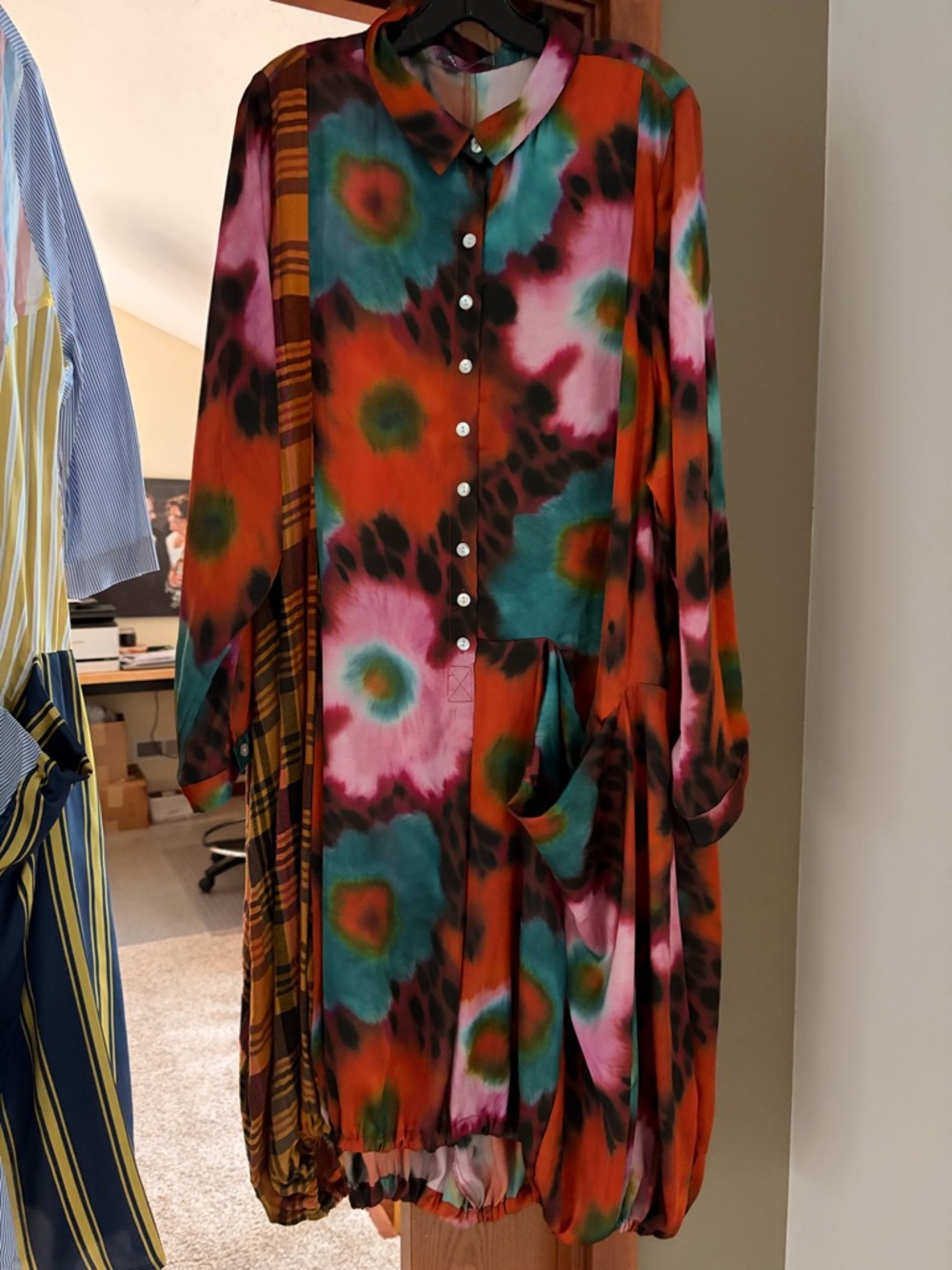 Alembika 8 (XXL) silk multi- texture bubble dress, Multi-Color Floral
